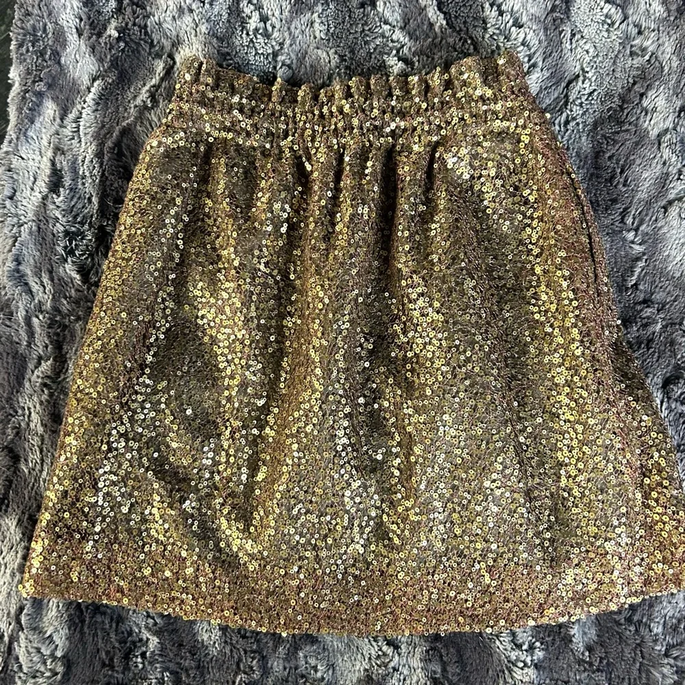 J.Crew sequin burnished gold miniskirt pockets 0